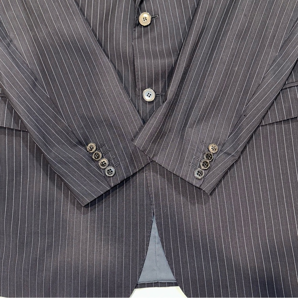 Ermenegildo Zegna Mens Blazer Jacket Navy Blue Striped Wool Sport Coat 44L USA - Picture 6 of 10